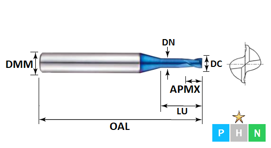 0.8mm 2 Flute (4.0mm Effective Length) Rib Processing Pulsar Blue Carbide Slot Drill
